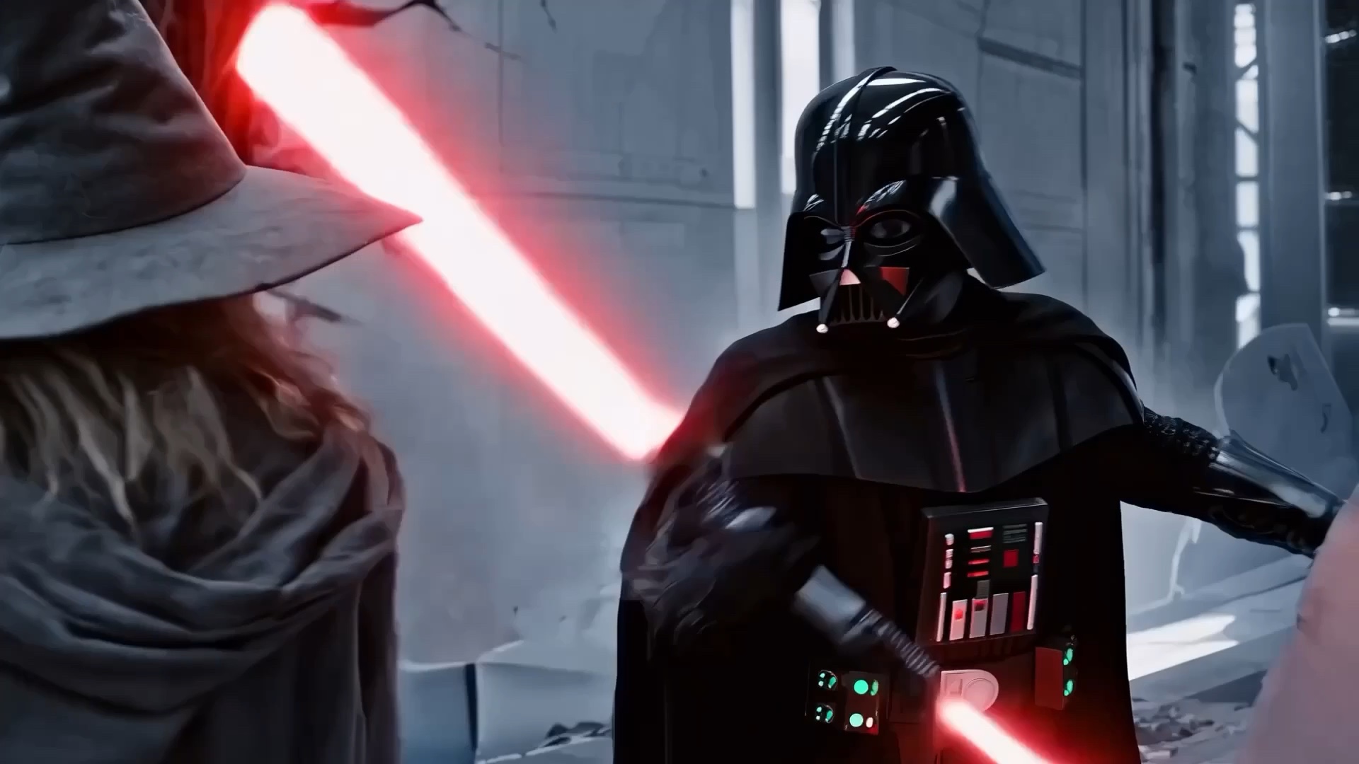 Darth Vader close-up with saber