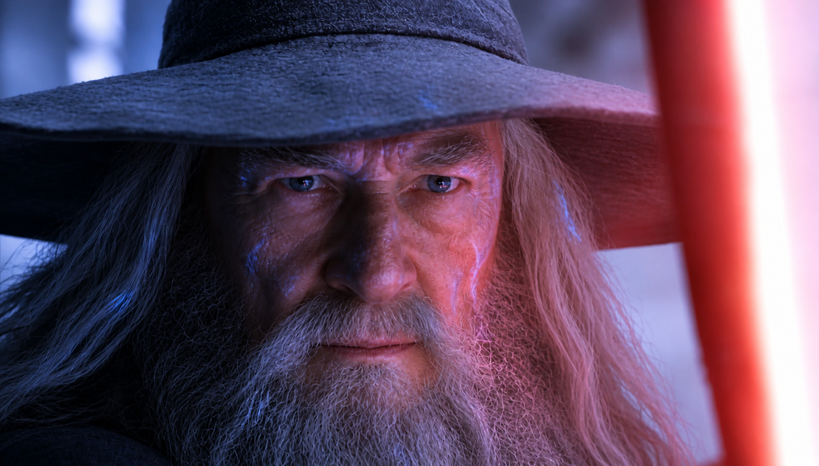Gandalf close-up with staff